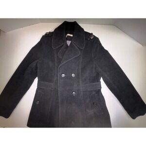 Kenneth‎ Cole Womens Black Double Breasted Wool Blend Pea Coat Size 14
